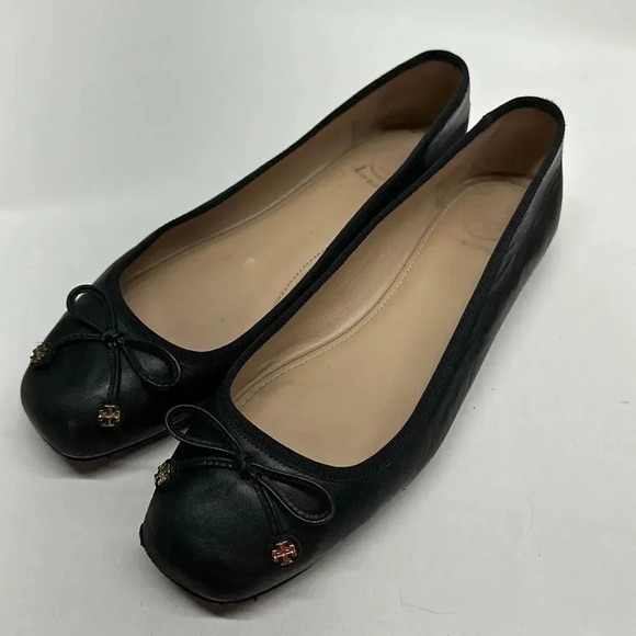 Tory Burch Laila Driver Nappa Leather Grosgrain Ballet Flats Shoes Black 8.5 - Picture 5 of 12